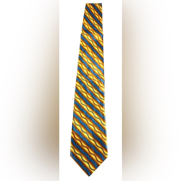 Jhane Barnes Other - Jhane Barnes Men’s Tie 100% Silk Gold Blue Geometric Pattern Handmade In Italy